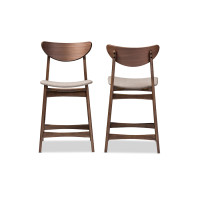 Baxton Studio Latina Barstool-Light Grey Latina Mid-century Retro Light Grey Fabric Walnut Wood 24-Inches Counter Stool Set of 2